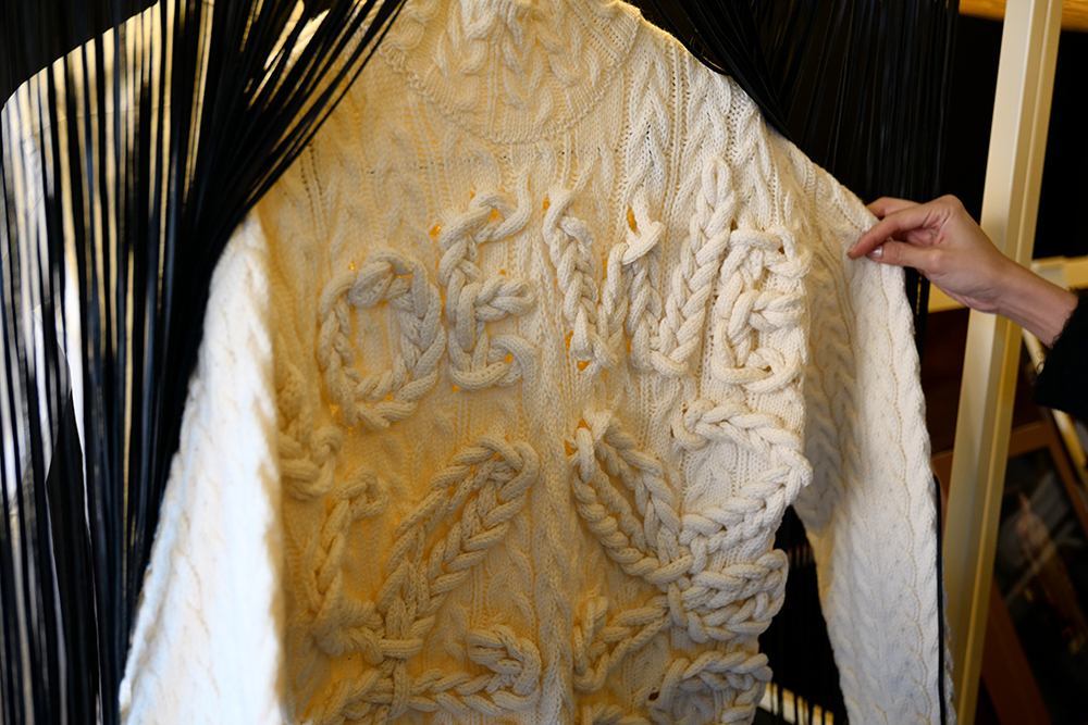 Loewe logo details on knitted sweater (Photo by Calvin Wang)